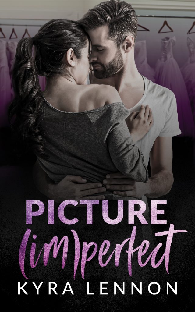 Cover for Picture Imperfect featuring an attractive young couple embracing, with a rack of wedding dresses hanging behind them.
