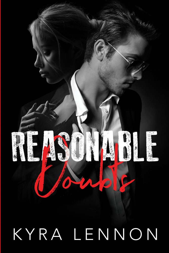 Cover for Reasonable Doubts showing a photo of a man in a white shirt and jacket in the foreground with an attractive woman standing behind him. 