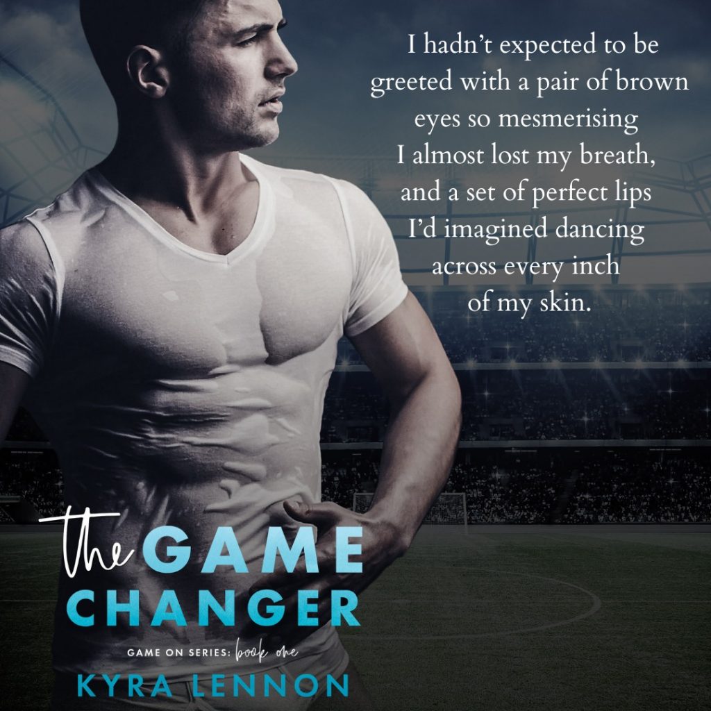 Teaser graphic showing an attractive, muscular male wearing a tight white t shirt with caption I hadn't expected to be greeted with a pair of green eyes so mesmerising I almost lost my breath and a set of perfect lips I'd imagined dancing across every inch of my skin.